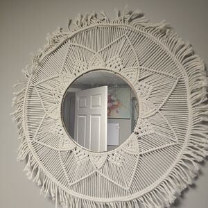Bohemian White Macrame Wall Mirror